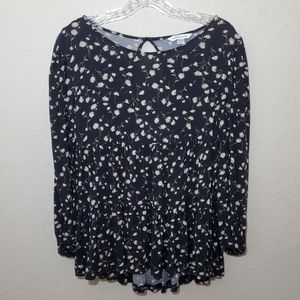 American Eagle Floral Long Sleeve Open Back Babydoll Top